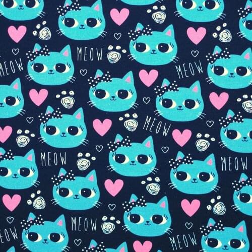1 yard Cotton Woven Fabric - Cat, heart and letter (width=110cm)