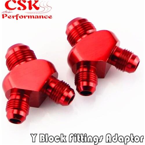 2pcs x AN6 AN-6 Inlet AN6 6AN Outlet Y Block Car Aluminum Fittings Adapter Red/Blue/Black