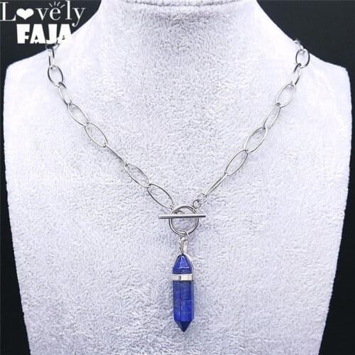 2021 Stainless Steel Punk Necklaces Silver Color Hexagonal Bullet Reiki Point Chakra Stone Necklace Jewelry collares NXS03