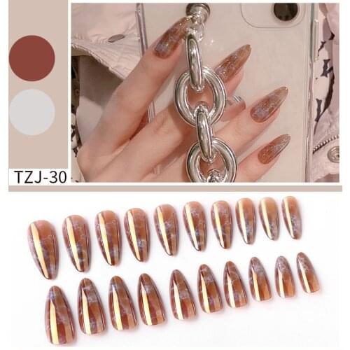 24Pcs/Set Full Cover False Nail Gradient Artificial Nail Tips With Jelly Glue Nails Art Fake Extension Tips DIY Nail Decoration