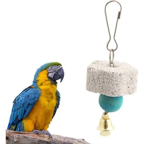 80%HOTBirds Parrot Parakeet Grinding Mineral Bell Stone Molar Cage Hanging Chewing Toy