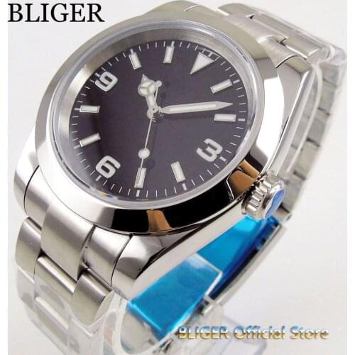BLIGER Solid 39mm Black Dial Sapphire Glass Polished Bezel 21 jewels MIYOTA 8215 Automatic Movement Mens Watch Deploment Clasp