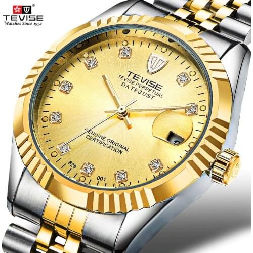 TEVISE Men Mechanical Watches Calendar Automatic Watch Men Diamond Business Causal Male Watches Luxury Waterproof Wristwatches