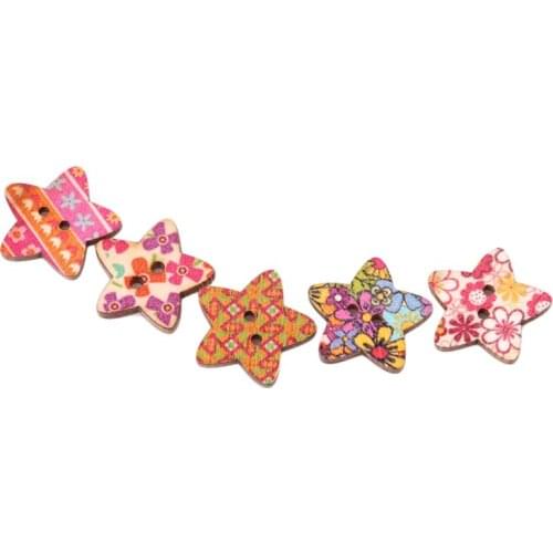 Natural Color Wooden Sewing Button Scrapbooking Garment DIY Accessory Two Holes Pentagram Star