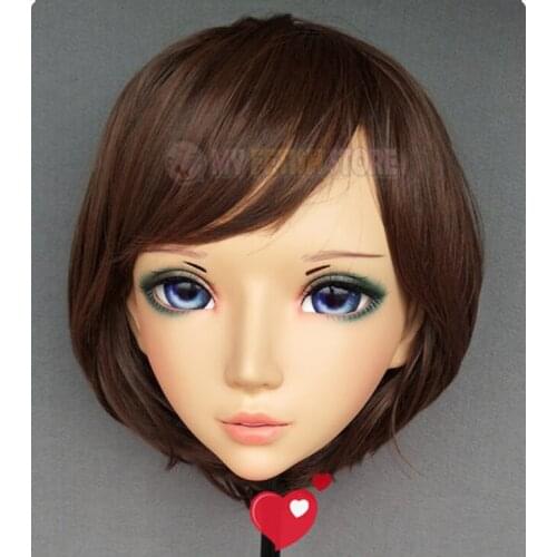 Er-01)Female Sweet Girl Resin Half Head Kigurumi BJD Eyes Crossdress Cosplay Japanese Anime Role Lolita Mask With Fairy Ear