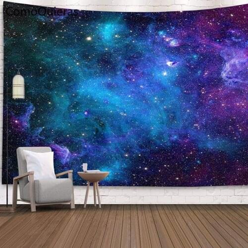 Starry Sky Milky Way Moon Aurora Tapestry Wall Hanging Room Decor Macrame Curtain Psychedelic Bedside Background Cloth