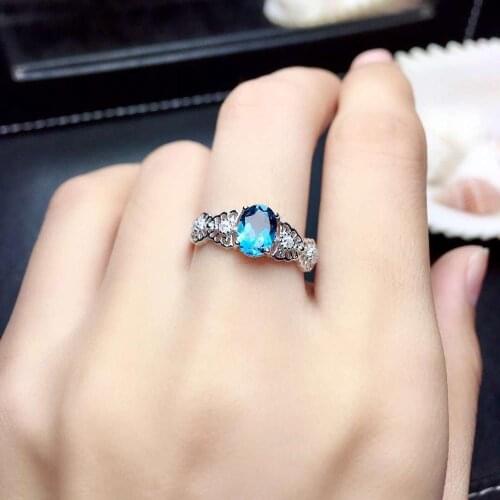 Flashing clear blue Topaz gemstone ring with 925 silver