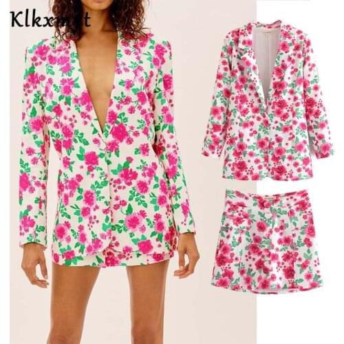 Klkxmyt Za Suit Women Two Piece Set 2021 Fashion Office Single-Breasted Blazer Jacket High-Waisted Mini Skirt Sets Woman Outfit