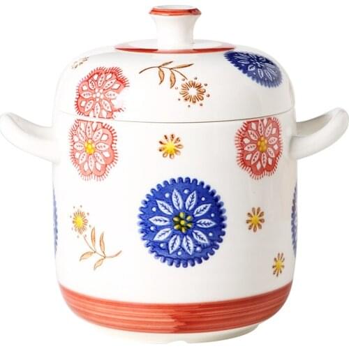 Creative Ceramic Stew Cup Stew Pot Bowl with Double Lid and Handle Edible Birds Nest Stewed