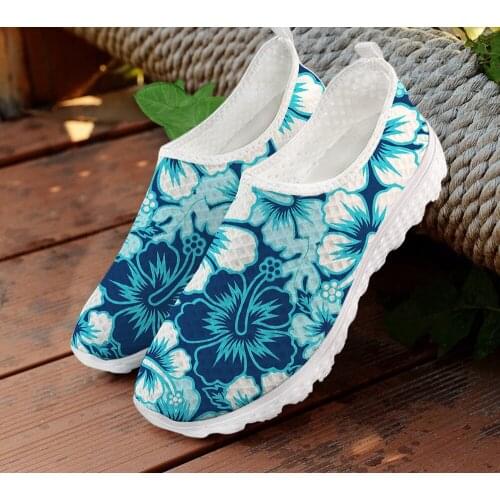 ELVISWORDS Hibiscus Blue Women Fashion Casual Sneakers Flats Autumn Comfortable Air Mesh Female Breathable Walking Shoes Woman