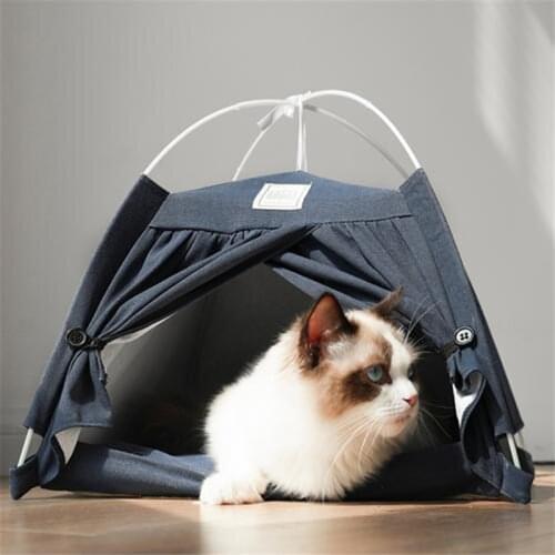 Pet Cat Bed Tent Portable Teepee Thick Cushion Beds Available for Puppy Kennel Gatos Indoor Soft Pet Bed Accessories Bed for Cat