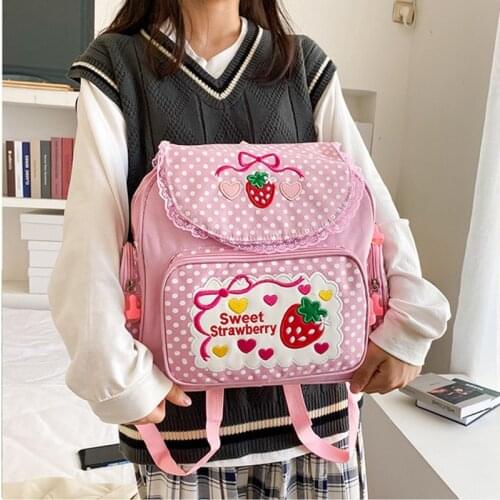 Lace cute printing kawaii girl backpack loli cosplay gothic lolita bag pink japanese student sweet lolita bag vintage