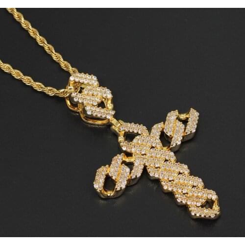 Brass CZ Cross pendants Iced Out Hip Hop Necklace For Men And Women Gold color silver color CN124