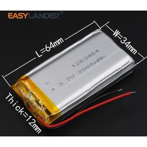 123464 1203464 3.7V 2800mAh Rechargeable li Polymer Li-ion Battery For PDA DVR powr Bank GPS navigation camera phone
