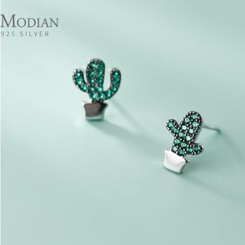 Modian Green Crystal Lovely Vintage Plant Cactus 925 Sterling Silver Tiny Stud Earring for Women Japanese Style Fine Jewelry