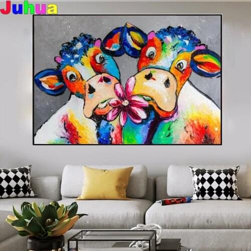Cartoon Colorful Cows 5D DIY Diamond Painting Mosaic Cross Stitch Diamond Embroidery Animal Handicraft Crafts Wall Art decor