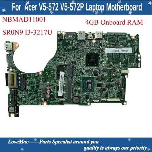 NBMAD11001 for ACER Aspire V5-572 V5-572P Laptop Motherboard DA0ZQKMB8E0 SR0N9 I3-3217U DDR3 DA0ZQKMB8E0 100% tested