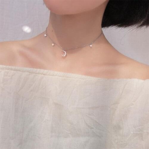 Charm Zircon Moon Star Design Pendant Necklace Girls Lady Party Accessories Fashion Silver 925 Women Clavicle Necklace Jewelry