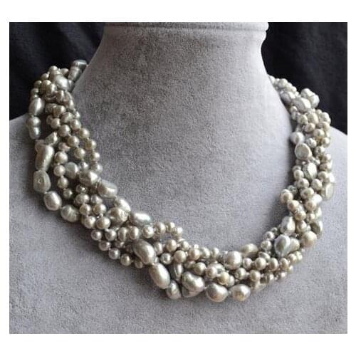 Unique Pearls jewellery Store Grey Baroque Pearl Necklace 18 inches 6-10mm Genuine Freshwater Pearl Necklace