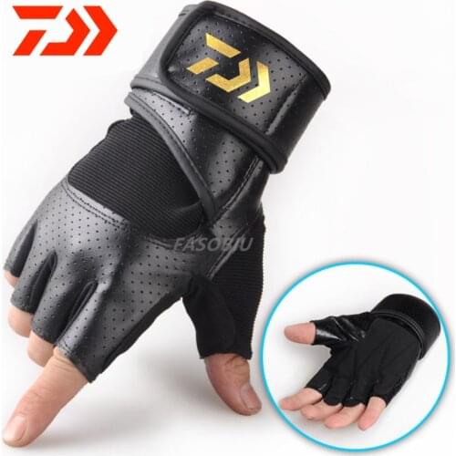 New Daiwa Mens Gloves Half Fishing Gloves Breathable Hunting Anti-Slip Outdoor Camping Cycling Riding Wristband Fishing Gloves