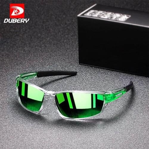 DUBERY Clear Green Frame Men Polarized Sunglasses Fashion Sport Sun Glasses Driving Anti-High Beam Yellow Lens Goggles UV XH13