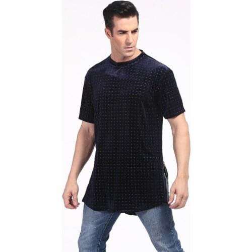 Special T Shirt For Man Velvet Embossed Diamond Logo T Shirt extended long shirt USA size with Zipper in Both Side Brand T