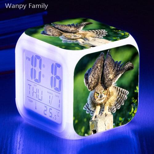 Very lovely Owl Alarm Clock 7 Color LED Glowing Alarm Clocks Kids Room Multifunctio Color Change Digital Alarm Clock