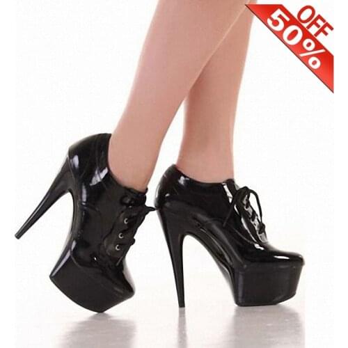 Sexy Fetish Patent leather Round toe High top single shoes 15cm High heeled shoes 6 inches Nightclub Pole Dance Stripper Novelty