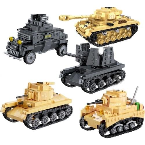 Military Series World War II Army Light Tank Building Blocks Armored Vehicle Artillery Accessories Model MOC Bricks Toy Boy Gift