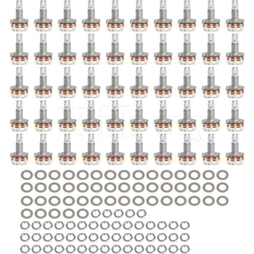 Yibuy 50 Pieces Guitar Potentiometer B100K Coarse Knurling Split Shaft