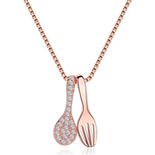 Yobest Knives And Forks Pendant Necklace Rose-Gold Color Box Chain Latest Jewelry Girl Necklace