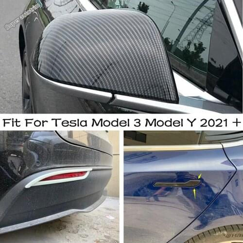 Rearview Mirror / Rear Fog Lights Lamp / Door Handle Catch Cap Cover Trim Fit For Tesla Model 3 Model Y 2021 Exterior Refit