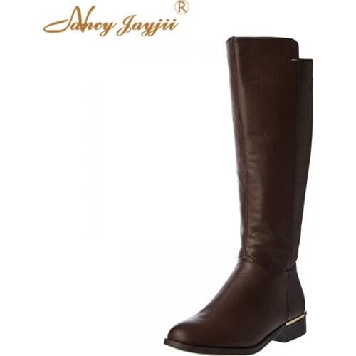 Women Shoes Adult Boots Ladies knee-High Square Heel Solid Pointed Toe Ladies Mature Zipper Black White Nancyjayjii Leisure 2019