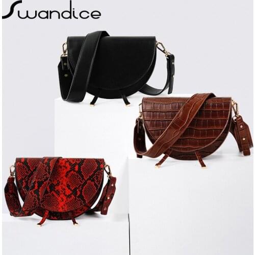 Crocodile Python Pattern Saddle Baguette Handbags Crossbody Messenger Shoulder Bags Cross Body Women Female Ladies 2021 Purses