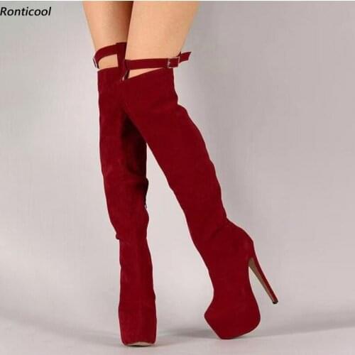 Ronticool Women Platform Over The Knee Boots Side Zipper Stiletto Heel Round Toe Gorgeous 9 Colors Party Shoes US Size 5-20