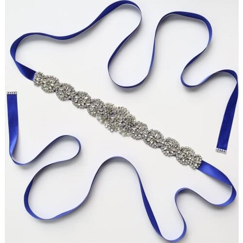 Crystal Bridal Sash Wedding Dress Belt 21 Ribbon Color Blue White Silver Rhinestone Belts Evening Dress Sash Belts
