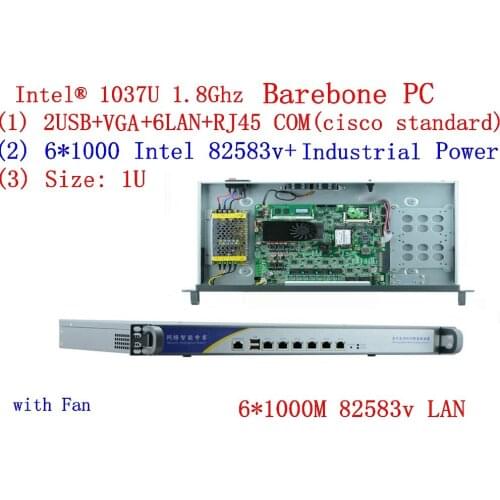 1U firewall server Intel C1037u dual-core platform 6 Gigabit LAN 82583v support Panabit Wayos ROS Mikrotik PFSense Barebone PC