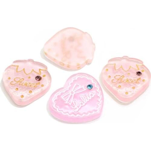 20/50 pcs Pastel Color Resin Heart Strawberry Cabochons Flatback Flat Back Heart Strawberry Cabs Charms DIY Hair Decoration