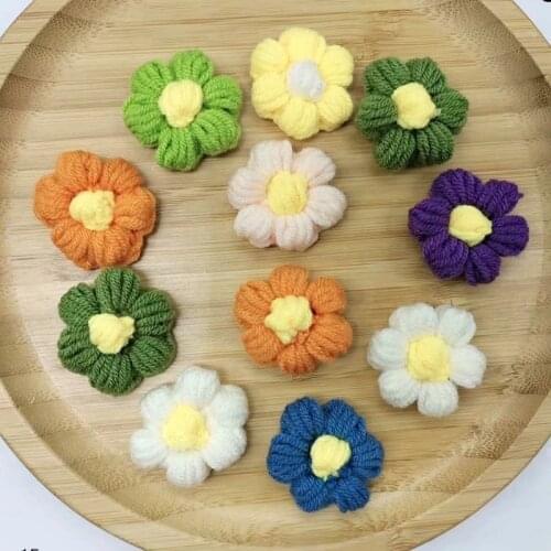 20Pcs Cotton Knitting Flower Accessories DIY Clothing Bag Decor Material Patch Children Hairpin Jewelry Crafts Supplies Applique