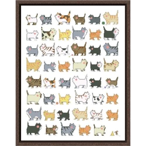 47 cartoon cats cross stitch kits animal aida fabric 18ct 14ct 11ct unprint canvas cotton thread embroidery kits DIY craft set