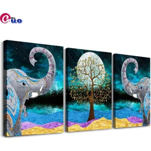 5D Diamond Painting Abstract Tree And Elephant Picture Of Rhinestones DIY Diamond Embroidery Sale Triptych Diamond Mosaic