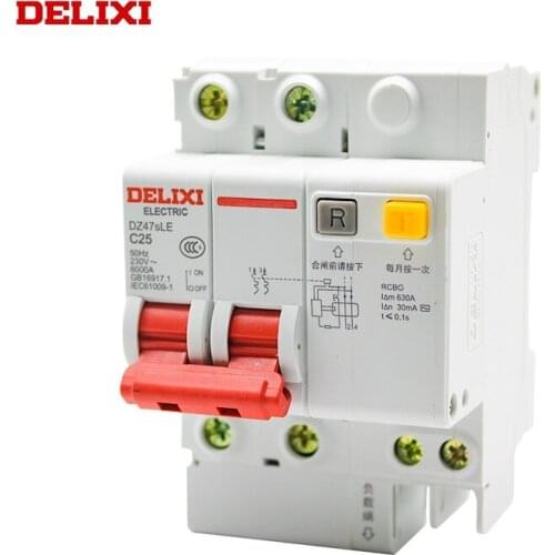 DELIXI Leakage protection circuit breaker MCB RCBO DZ47SLE 6KA 2P 230AC type C 6A 10A 16A 20A 25A 32A 40A 50A 63A