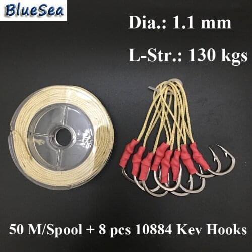 BlueSea 50M/Spool 1.1MM 130Kgs 8 Strands Braided Assist Fish Hooks Assistant Hooks Kevlar Line Kevlar Fishing Line High Stronger