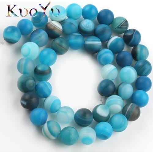 Matte Natural Stone Polished Blue Stripes Agates Onyx Stone Beads Round Loose Spacer Bead For Jewelry Making Diy Bracelet 4-12mm