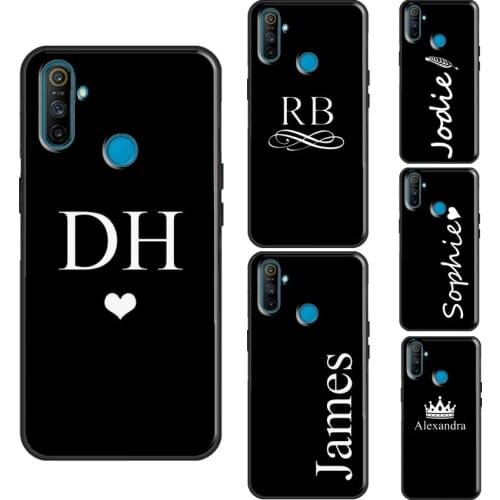Personalised Initials Name Black For Realme 8 Pro Q3 6 7 Pro C3 C11 C21 GT Neo Phone Case For OnePlus 9 Pro 7 8 7T 8T Nord