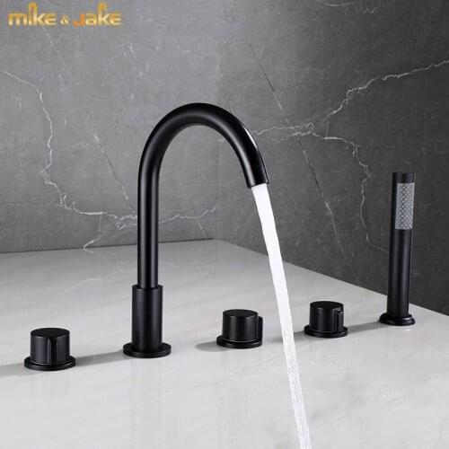 Black Bathtub mixer brass hand shower double function black bath faucet deck mounted bath shower faucet tap