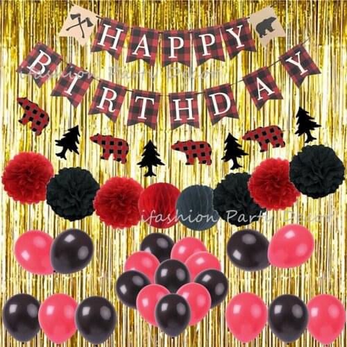 Birthday Party Decorations Adult Boy Photobooth Backdrop Foil Gold Curtain Lumberjack Party Theme Wall Decoration Supplies