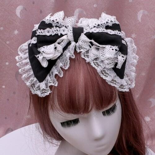 Girl cosplay retro lace hair accessories sweet double big bow cute headband anime character acting dress accessories