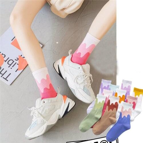 Dreamlikelin Kawaii Candy Color Rainbow Print Woman Socks Fashion Female Cute Socks