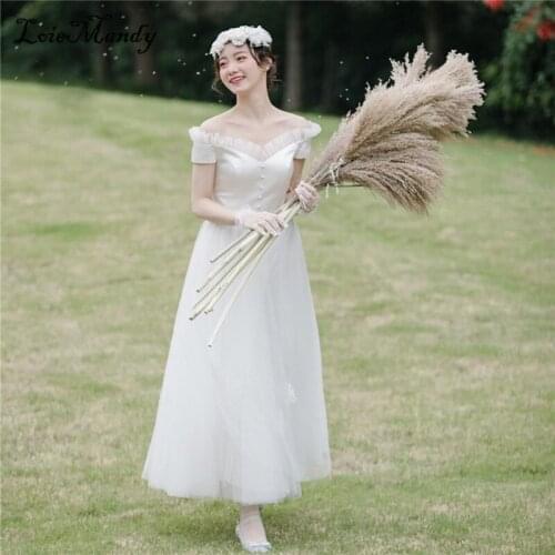 Elegant Off Shoulder Short Wedding Dresses 2021 Soft Tulle Cheap Victorian Style Bridal Gown Boho Vestido de noiva